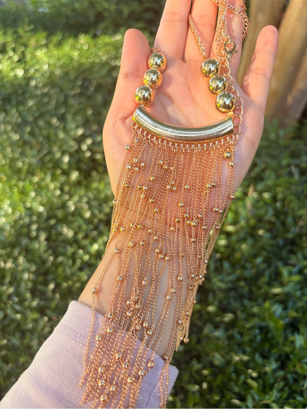 Gold Fringe Statement Necklace - Women Jewelry - Picture 5 of 10